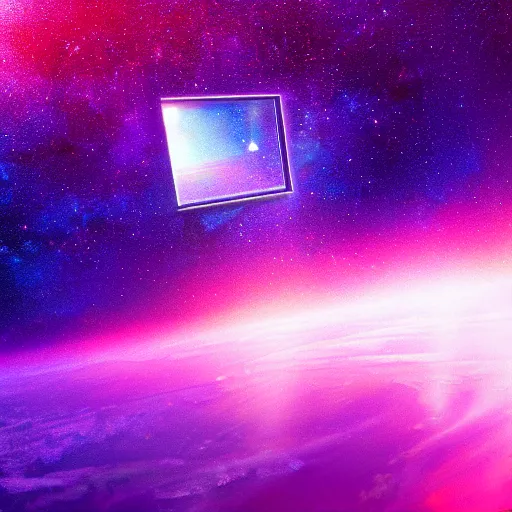 Image similar to A window to space in a synthwave style, digital art