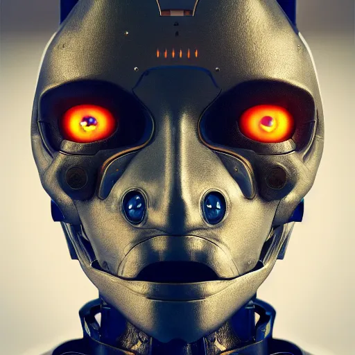 Image similar to centered detailed portrait of a scary robotic robot, realistic character concept, identical eyes, gazing eyes, video game art, fantasy, illustration, slender symmetrical face and body, artstation, cinematic lighting, hyperdetailed, cgsociety, 8 k, octane render, golden ratio, postprocessing