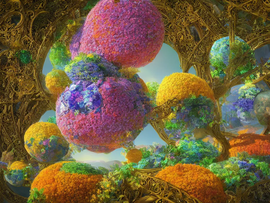 Prompt: 3 d render, the universe is a spheroid region 7 0 5 meters in diameter, sunlight study, art nouveau, by rachel ruysch and charles henry gifford and ( ( ( ( ( lisa frank ) ) ) ) ), kauai springtime, 8 k, extreme detail, sharp focus, octane render