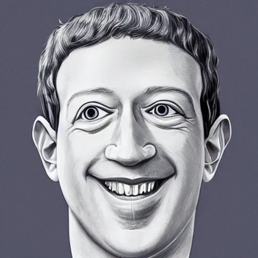 Prompt: a caricature portrait of Mark Zuckerberg drawn by Mahesh Nambiar