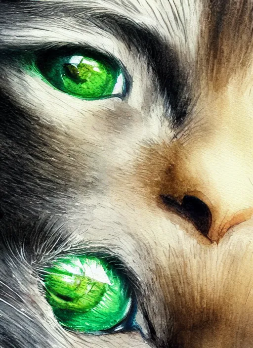 Image similar to blonde woman with green eyes kisses her cat with green eyes on her nose, watercolor, dramatic lighting, cinematic, establishing shot, extremly high detail, foto realistic, cinematic lighting, pen and ink, intricate line drawings, by Yoshitaka Amano, Ruan Jia, Kentaro Miura, Artgerm, post processed, concept art, artstation, matte painting, style by eddie mendoza, raphael lacoste, alex ross