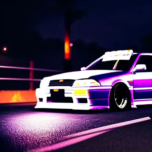 Prompt: a car JZX90 turbo drift at illegal car meet, Saitama prefecture, city midnight mist lights, cinematic color, photorealistic, highly detailed wheels, 50MM