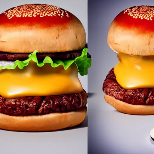 Prompt: hamburger made out of human flesh with cheese running down bun, hyper realistic, award winning food photography