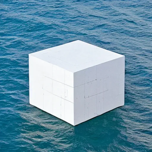 Image similar to A cube in the middle of the sea in the style of Richard Serra