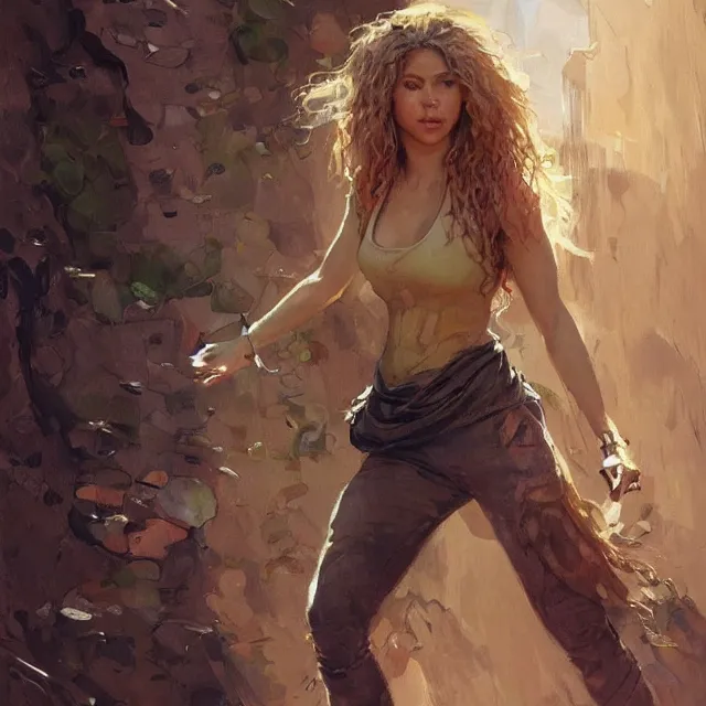 Prompt: shakira escaping prison, portrait, elegant, intricate, digital painting, artstation, concept art, smooth, sharp focus, illustration, art by konstantin korovin and daniel f. gerhartz and john howe