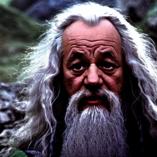 Prompt: bill murray as gandalf in lord of the rings, film still, promotional shot