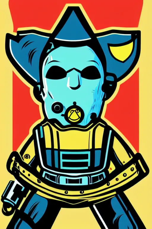 Image similar to fallout 7 6 retro futurist illustration art by butcher billy, sticker, colorful, illustration, highly detailed, simple, smooth and clean vector curves, no jagged lines, vector art, smooth andy warhol style