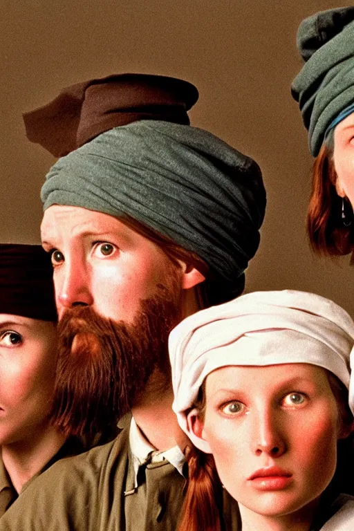 Image similar to beautiful wes anderson movie 3 5 mm film still, only one head single portrait team fortress 2 scout the girl with the pearl earring as the team fortress 2 scout team fortress 2 scout team fortress 2 scout scout team fortress 2 scout, absurdly beautiful, elegant, photographic ultrafine hyperrealistic detailed face wes anderson color, vintage, retro,