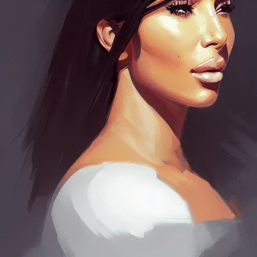 Image similar to “ portrait of kim kardashian by greg rutkowski, young, attractive, highly detailed portrait, scifi, digital painting, artstation, concept art, smooth, sharp foccus ilustration, artstation hq ”