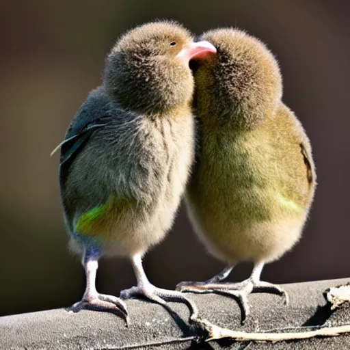 Image similar to two cute kiwi birds leaning against each other