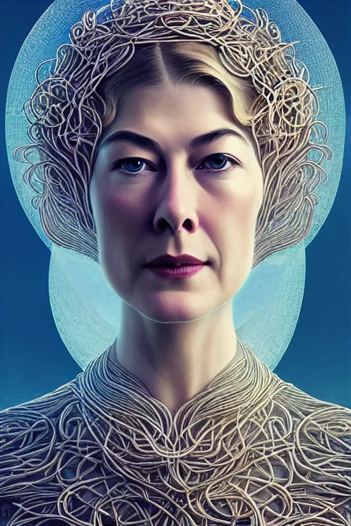 Prompt: young rosamund pike portrait as the flying spaghetti monster god, art deco, fantasy, intricate art deco designs, elegant, highly detailed fractals, sharp focus, art by artgerm and beeple and greg rutkowski and wlop