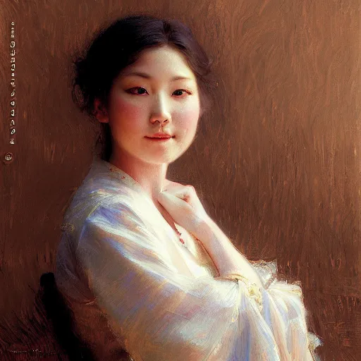 Prompt: detailed portrait of japanese girl, spring light, painting by gaston bussiere, craig mullins, j. c. leyendecker