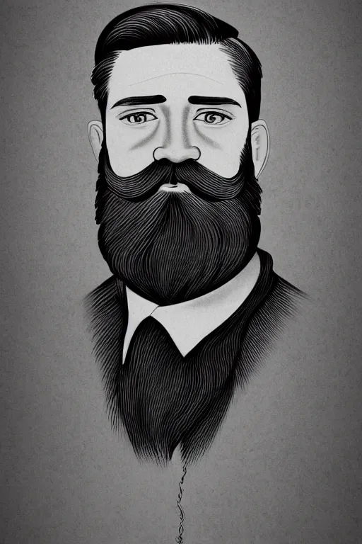 Image similar to an illustration of a portrait of a respectable dignified 1 9 3 0's era mennonite preacher with kind eyes and trimmed red beard and conservative haircut in the style of art - deco artwork art by kyle ferrin and loish!, digital art, highly detailed, intricate, sharp focus, trending on artstation hq, deviantart, 4 k uhd image