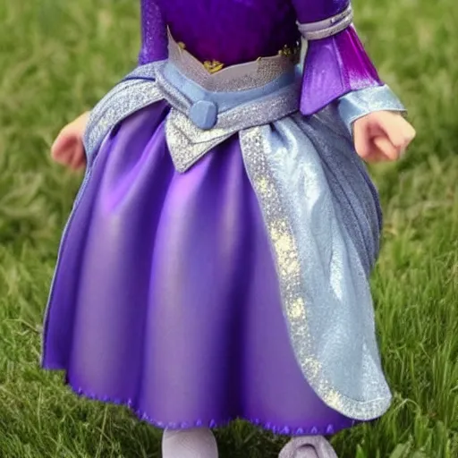 Prompt: Alicia is an honorable Princess Knights. She has straight blonde hair, purple eyes and platinum armor. Alicia has a tiny blue skirt that's mere decoration, and some brown leggings.