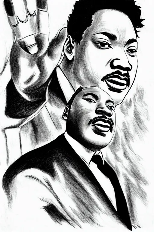 Prompt: Martin Luther King as Jotaro Kujo JoJo from JoJo\'s Bizarre Adventure, anime drawing by Hirohiko Araki