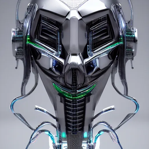 Prompt: ! dream an extremely high quality 8 k 3 d render of a metallic cyberpunk neon anodized exoskeleton with polished, highly reflective highly detailed, clean, sharp, crisp clean shapes, cast glass, brushed metal, symmetry, mercury, chrome, obsidian, highly detailed, tentacles, high detail, very aesthetically pleasing