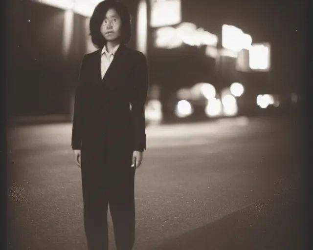 Image similar to fujifilm superia x - tra 4 0 0 photograph of business lady at night volumetric wetplate