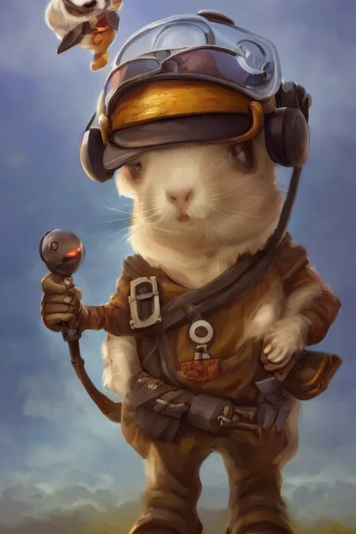 Image similar to cute little anthropomorphic Guinea Pig Pilot at an airstrip, tiny, small, short, Pilot outfit, cute and adorable, pretty, beautiful, DnD character art portrait, matte fantasy painting, DeviantArt Artstation, by Jason Felix by Steve Argyle by Tyler Jacobson by Peter Mohrbacher, cinematic lighting