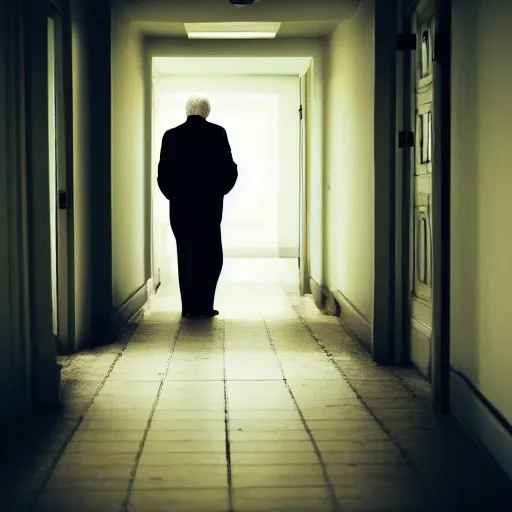 Image similar to Creepy old man, In dim hallway, watching