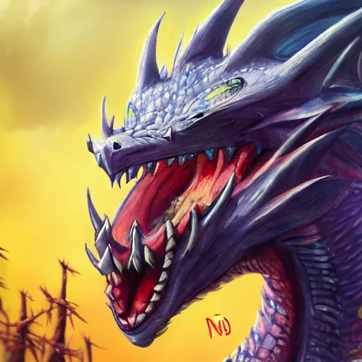 Prompt: a fierce dragon by nick deligaris