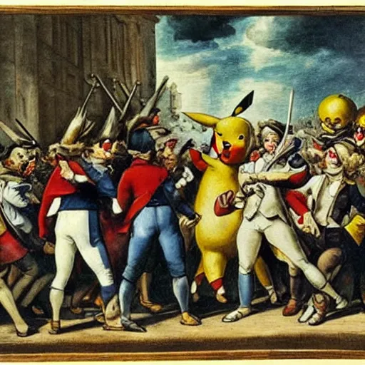 Image similar to Pikachu leads the French Revolution (1789), oil on canvas, 1882