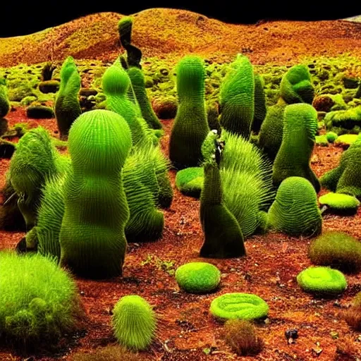 Prompt: An otherworldly landscape with alien plants and strange animals.