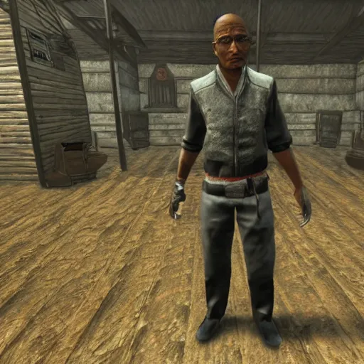 Prompt: in - game screenshot of gustavo fring in skyrim