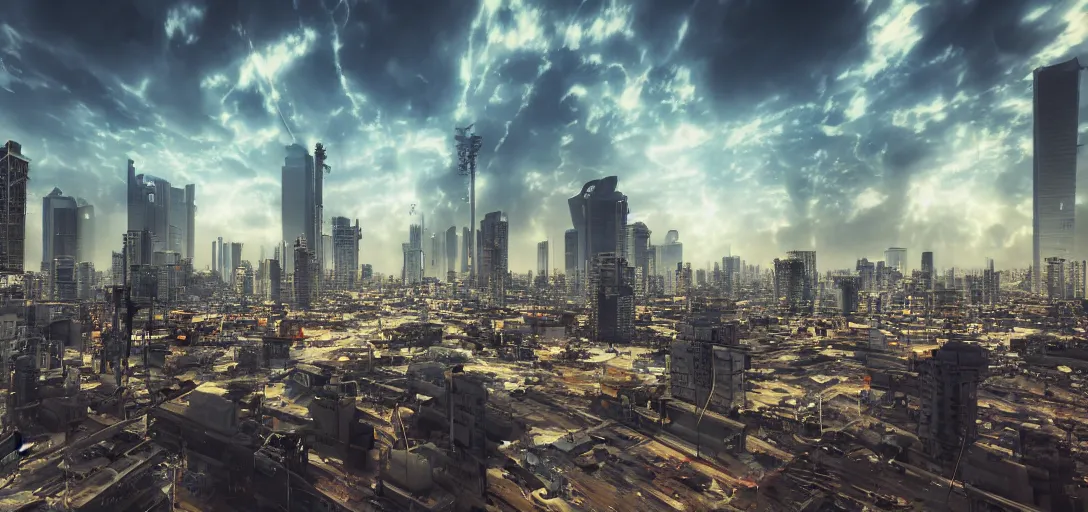 Image similar to tel aviv as an utopian cyberpunk city epic sky photography octane render hyper realistic detailed