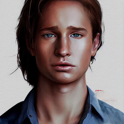 Image similar to young david duchovny teenage boy man, in a white shirt, in a style of 8 0's horror style, wlop, artgerm, jason chan, charlie bowater, sergey kolesov, watercolor on paper, hyper detail portrait, closeup on face, exquisite detail