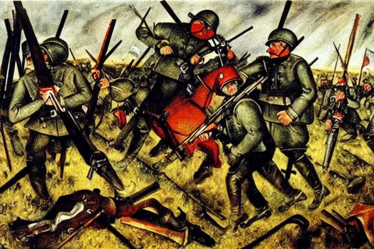 Image similar to a scene from a battlefield, painting by otto dix, k