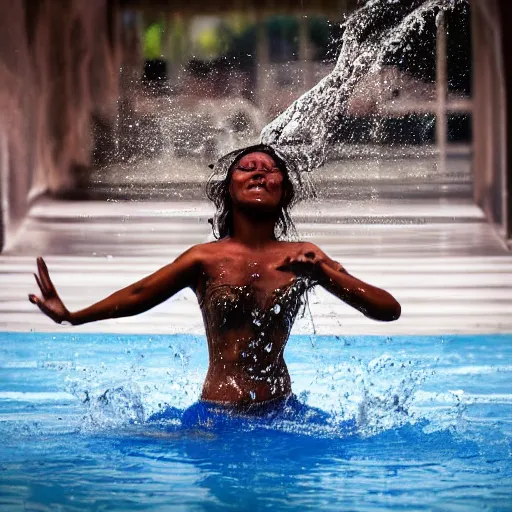 Prompt: a human water dancing, water style, hyperrealistic, hyper detail, full body shot