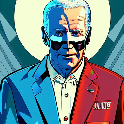 Image similar to cyberpunk joe biden as the leader of a futuristic communist nation, cybernetics, sharp lines, digital, artstation, colored in