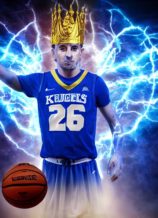 Image similar to portrait photography of mike krzyzewski as the god king emperor, blue devils, basketball, glowing, divinity power, volumetric light, unreal engine 5