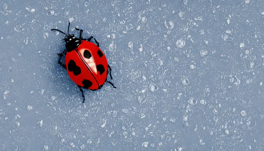 Prompt: a ladybug on ice, minimalist poster style