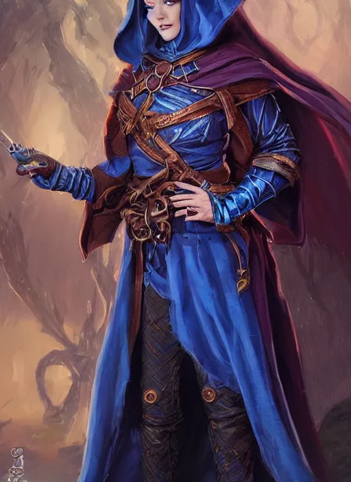 Prompt: dark blue cloak female priest, ultra detailed fantasy, dndbeyond, bright, colourful, realistic, dnd character portrait, full body, pathfinder, pinterest, art by ralph horsley, dnd, rpg, lotr game design fanart by concept art, behance hd, artstation, deviantart, hdr render in unreal engine 5