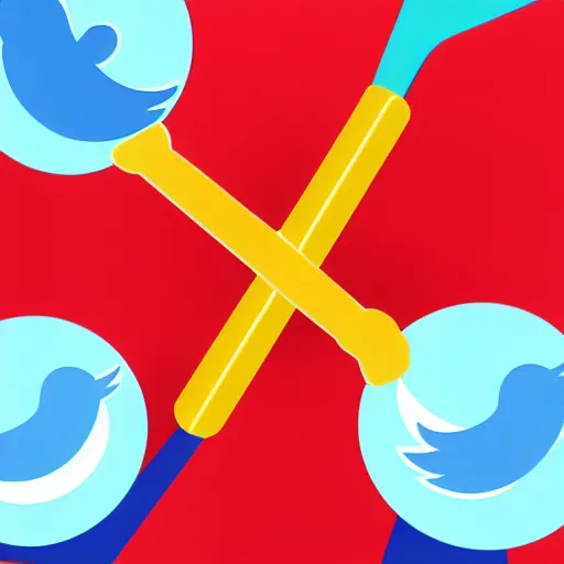 Image similar to twitter logo holding ban hammer, illustration, digital