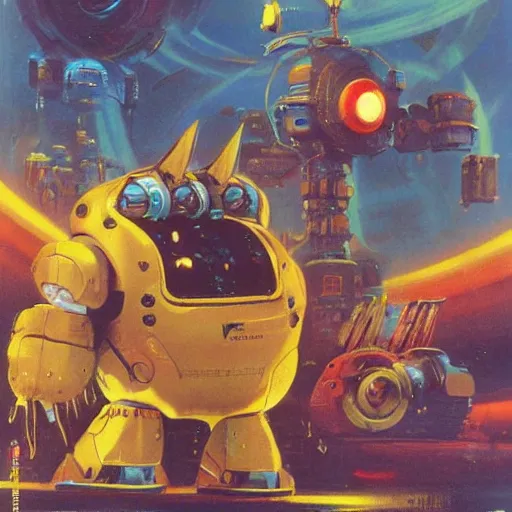 Prompt: a large anthropomorphic hamster shaped mecha by paul lehr and moebius