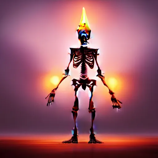 Image similar to weta disney pixar movie still macro close photo of a skeleton with traffic - cones for hands. his hands are traffic - cones. : : by weta, greg rutkowski, wlop, ilya kuvshinov, rossdraws, artgerm, octane render, iridescent, bright morning, anime, liosh, mucha : :