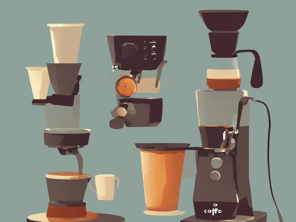 Image similar to coffee machine, by pixar, serene illustration, fresh colors, trending on artstation