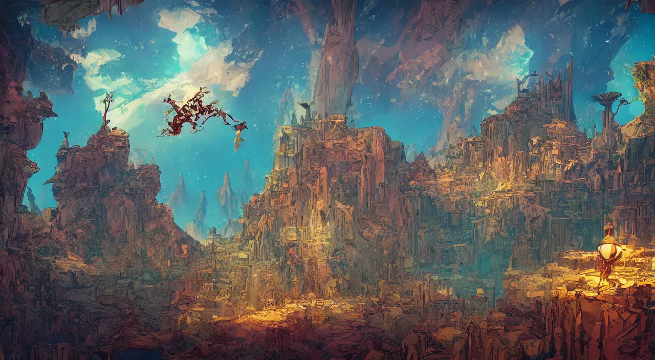 Image similar to vector wonderland bazaar zouk old egypt sky shine epic fantasy painting photoshop that looks like it is from borderlands and by feng zhu and loish and laurie greasley, victo ngai, andreas rocha, john harris