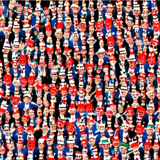 Prompt: where is waldo but everyone is waldo