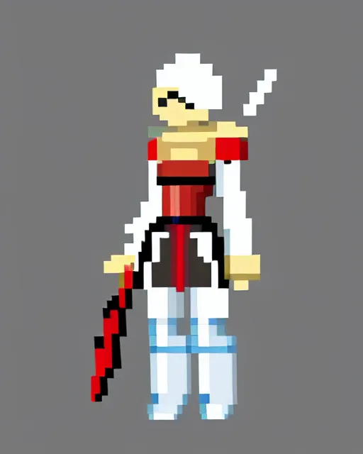 Image similar to a pixel single sprite of a girl holding a sword, in white futuristic armor, pixel art, isometric, 1 6 px x 1 6 px, 2 d game art, 1 6 bit, dynamic pose, # pixelart