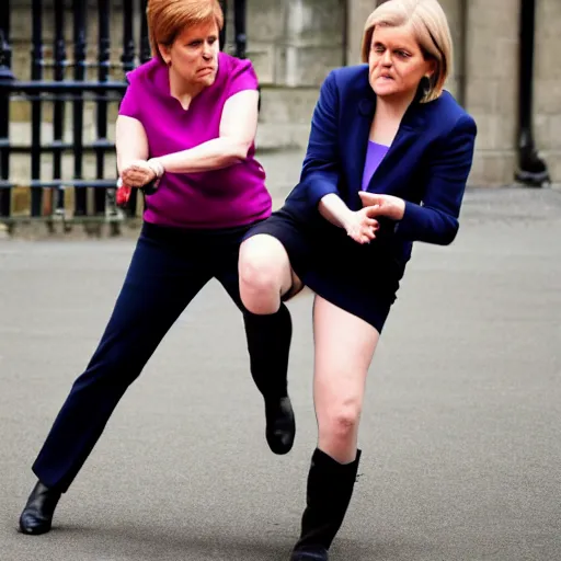 Image similar to First Minister Nicola Sturgeon vs British conservative Mp Liz Truss in street fighter