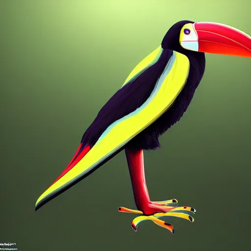 Prompt: photorealistic toucan. hyperdetailed photorealism, 1 0 8 megapixels, amazing depth, high resolution, 3 d shading, 3 d finalrender, 3 d cinematic lighting, glowing rich colors, psychedelic overtones, artstation concept art.