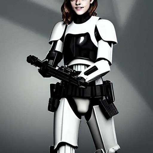 Prompt: emma watson as a stormtrooper holding her helmet under her arm, by cameldeath