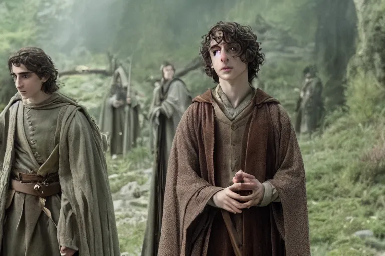 Prompt: timothee chalamet plays an elf in the lord of the rings return of the king, highly detailed, cinematic lighting, 4 k, arricam studio 3 5 mm film camera, kodak 5 2 7 9 ( tungsten - balanced ) film stock