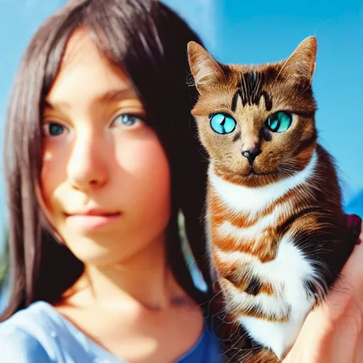 Prompt: a photorealistic girl holding an anime cat