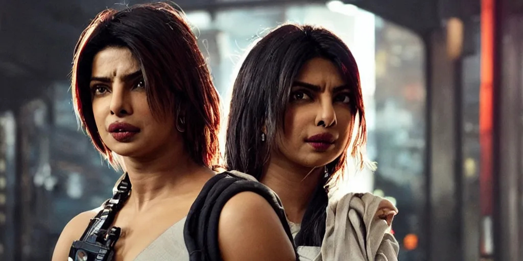 Prompt: Priyanka Chopra as the protagonist in Cyberpunk anime