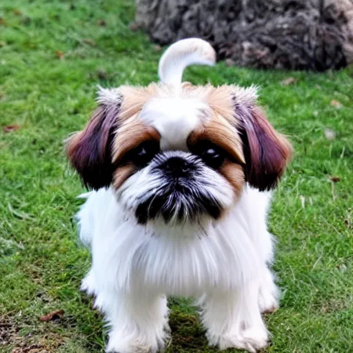 Image similar to a shih tzu, mixed with a goat