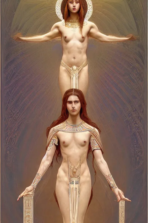 Image similar to a full body portrait of a beautiful ethereal delicate byzantine egyptian mage queen meditative sacral pose catholic stages of the cross, intricate, elegant, highly detailed, digital painting, artstation, concept art, smooth, sharp focus, illustration, art by krenz cushart and artem demura and alphonse mucha